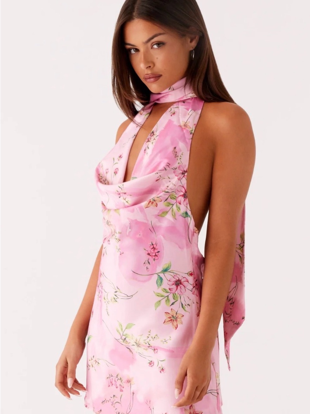 Peppermayo Pink Floral Halter Mini Dress